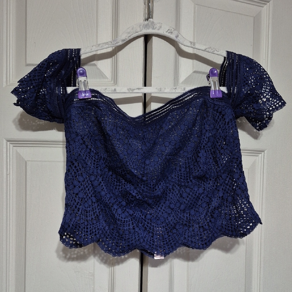Victoria's Secret Navy Lace Off The Shoulder Crop Top